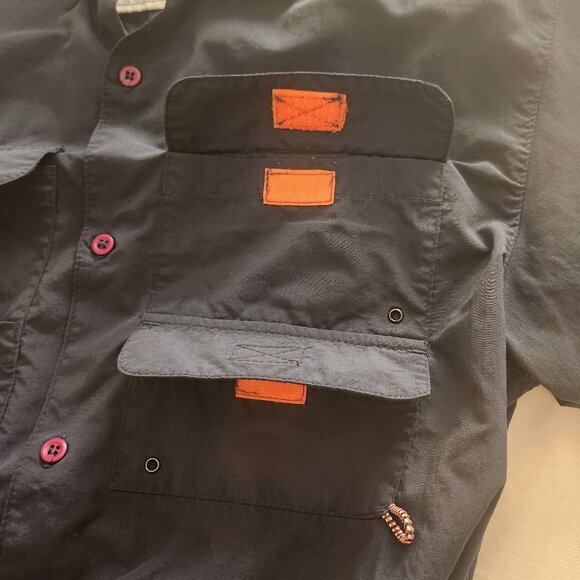 Hurley Navy Button Down Short Sleeve Work Shirt Size Medium - Picture 6 of 9